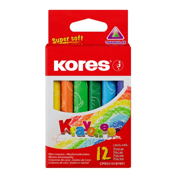 Kores - Wax Crayons - Krayones Triangular - Crayons for Kids, Toddler Crayons, Back to School Supplies, Triangular Crayons - Box of 12 Assorted Colours