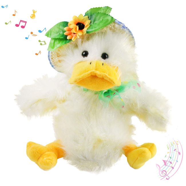 Houwsbaby Stuffed Duck Electronic Music Animated Barn Plush Toy Singing”You are My Sunshine” Interactive Dancing Puppet in Straw Hat Xmas Gift for Boys Girls Toddlers Easter Holiday Birthday12''