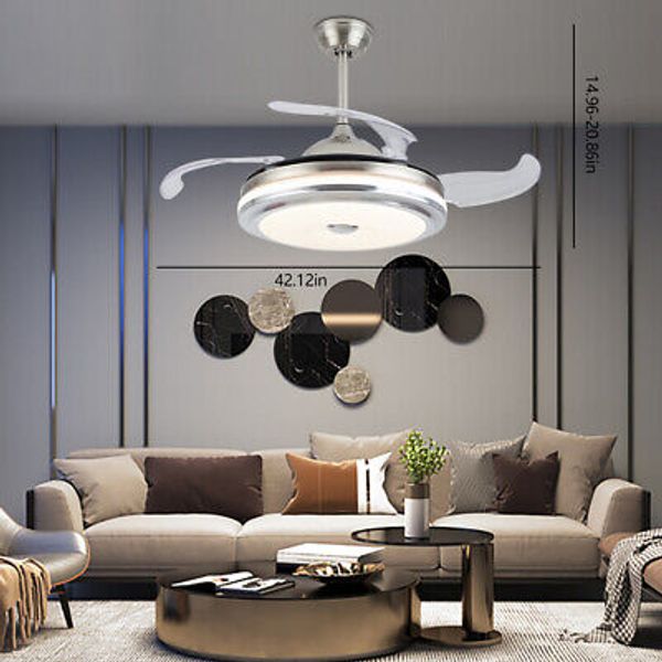 Modern LED Chandelier 42" Invisible Ceiling Fan Light Living Room Ceiling Light