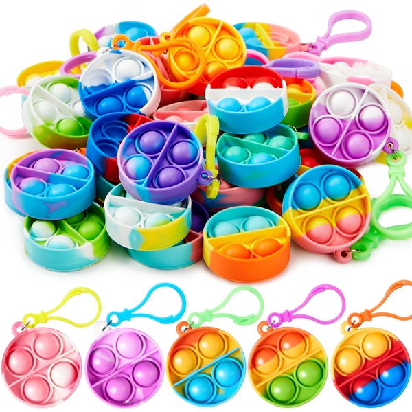 JOYIN 30 Stück(Rund) Mitgebsel Kindergeburtstag Mini-Fidget-Spielzeug, Partygeschenke für Kinder von 4–8, Popit Keychain für Kinder Jungen Mädchen Pop-Schlüsselanhänger