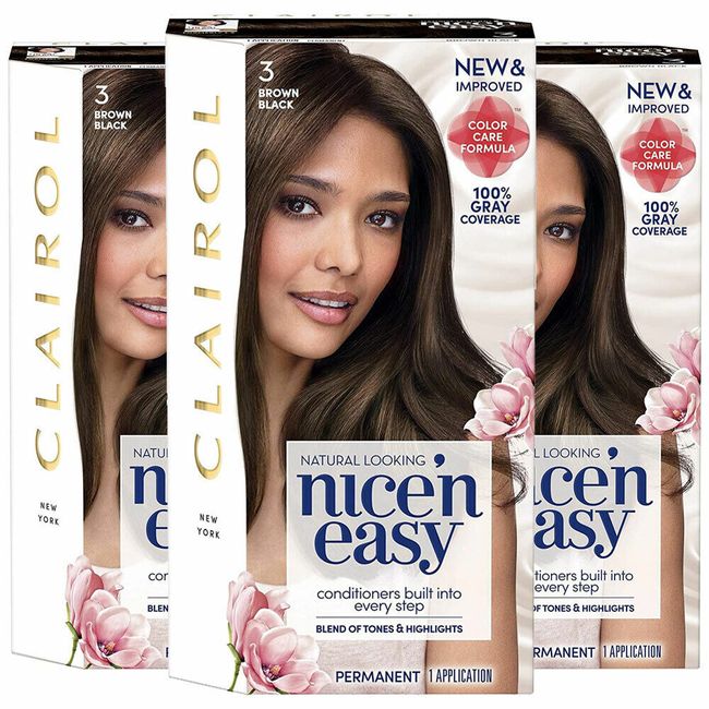 Pack of (3) New Clairol Nice 'N Easy 3 Brown Black