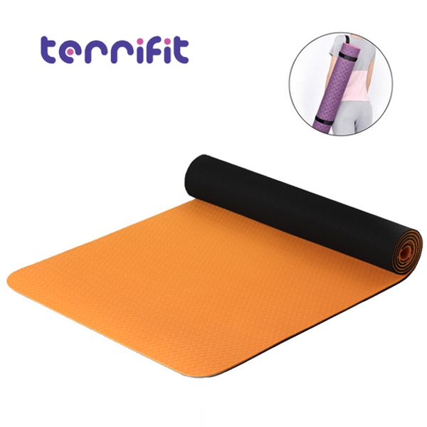 Terryfit TPE yoga mat 6mm two-tone double-sided non-slip high-end strap, two-tone-purple & pink