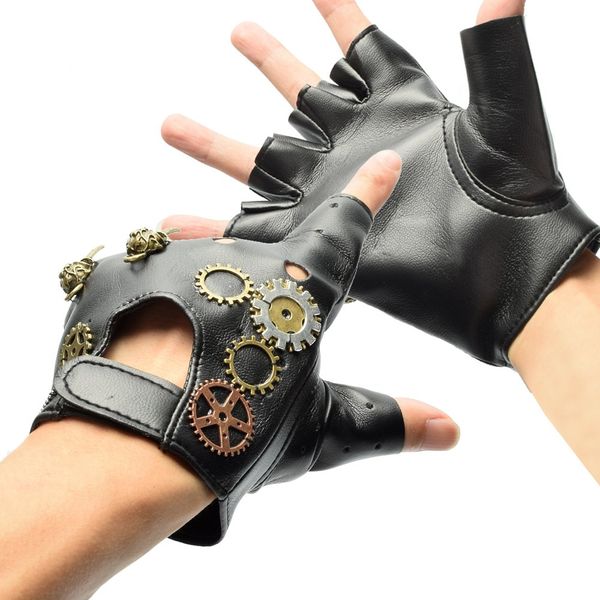 BLESSUME Victorian Punk Fingerless Gloves Vintage Gothic Punk Unisex Cosplay Gloves Back