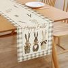 Easter Table Runner - 16x71 (40x180cm) Waterproof & Reusable - Bunny, Carrots & Egg Patterns Spring Table Decor for Kitchen, Easter Brunch, or Outdoor Party Dining