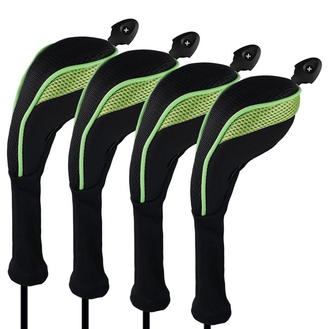 Andux Long Neck Golf Hybrid Club Headcovers with Interchangeable Number Tags Set of 4 (Green)