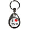 I Love Heart Rugby - Chrome Tear Drop Shaped Double Sided Key Ring