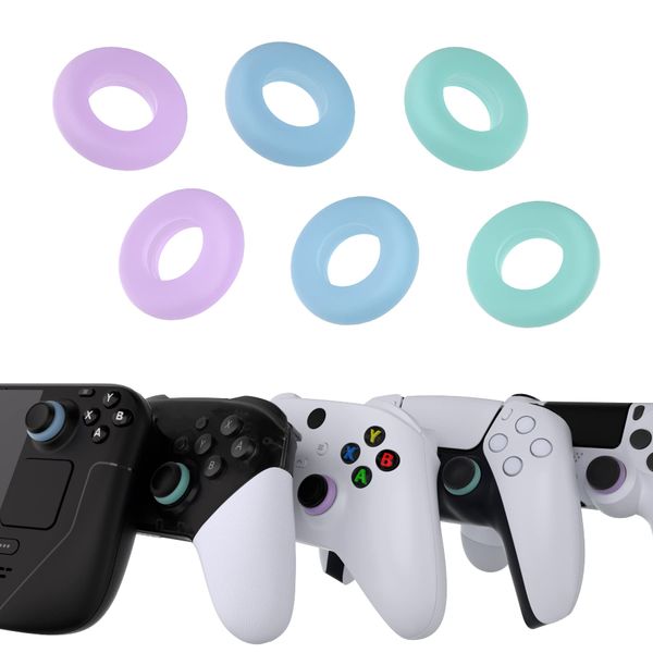 PlayVital 3 Pairs Aim Assist Target Motion Control Precision Rings for PS5, PS4, Xbox Series X/S, Xbox One, Xbox 360, Switch Pro Controllers - 3 Colors & 3 Strengths [Purple & Green & Blue]