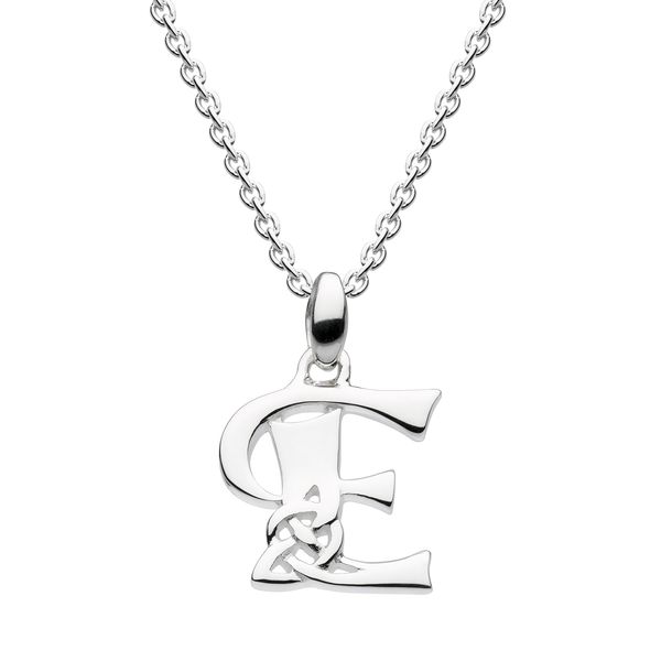 Heritage Sterling Silver Celtic Initial E Necklace of Length 45.7cm