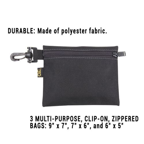 CLC Custom Leathercraft 1100 Multi-Purpose Clip-on Zippered Poly Bags, 3 Pack
