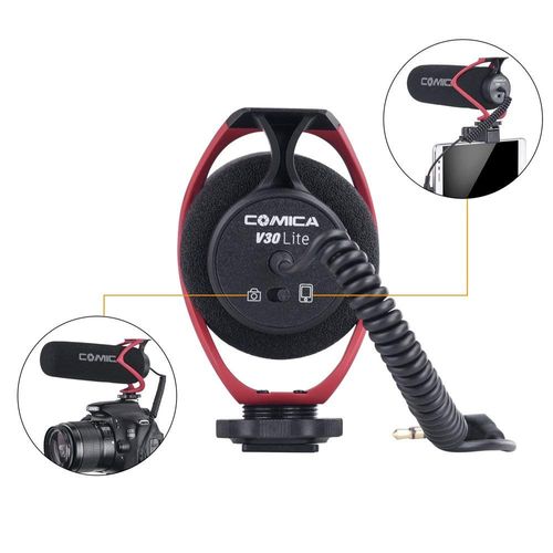 Comica CVM-V30 LITE Video Microphone,Super-Cardioid Condenser On-Camera Shotgun Microphone for Canon Nikon Sony Panasonic DSLR Cameras,Mic for iPhone Android Smartphone with 3.5mm Jack(Red)