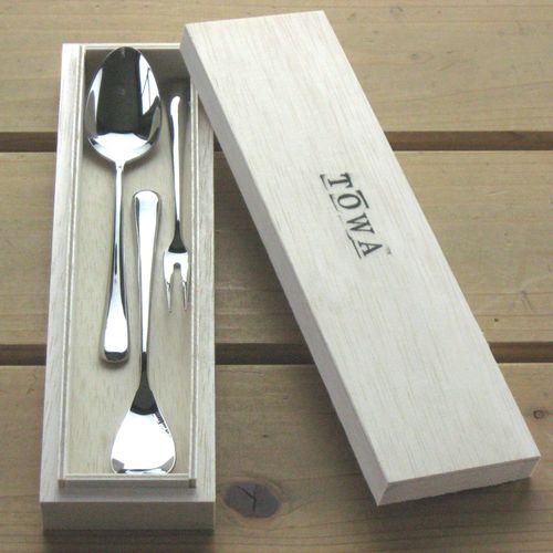 Nagao TOWA Sweets Cutlery Set, 3 Pieces, 18-8 Stainless Steel, Wooden Box, Made in Japan