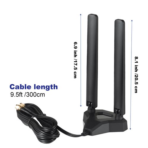 WiFi 6E Tri-Band 2.4GHz + 5 GHz + 6GHz Magnetic Base Omnidirectional WiFi 6 Antenna Aerial for PC Desktop Computer PCI-E Wireless WiFi 6 6E Router Hotspot Network Range Extender Booster, Supaerial