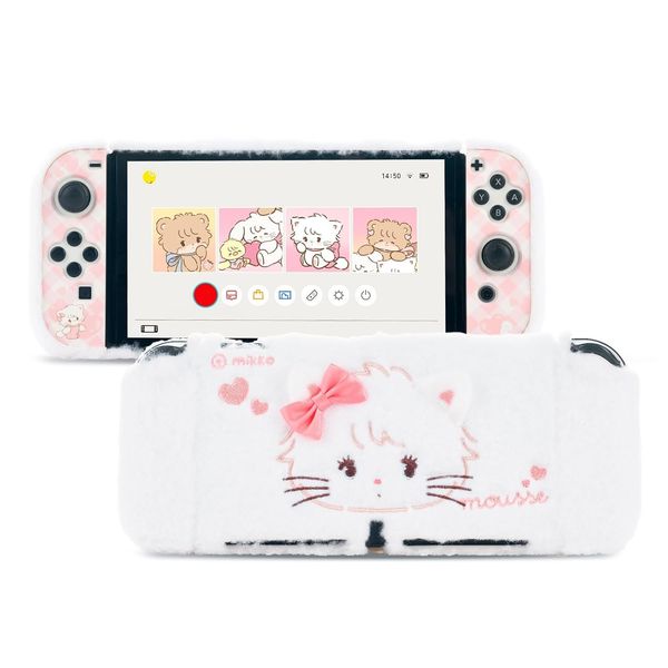 GeekShare Plush Protective Case for Switch OLED, Kawaii Plush Cover Case, Anti-Scratch Switch Hard Case Protector Compatible with Switch OLED and Controllers - Mikko Sweet Thoughts