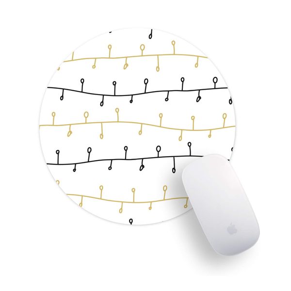 White Black & Gold String Lights Pattern PC Office Computer Round Mouse Mat Pad Desk Mousemat Mousepad