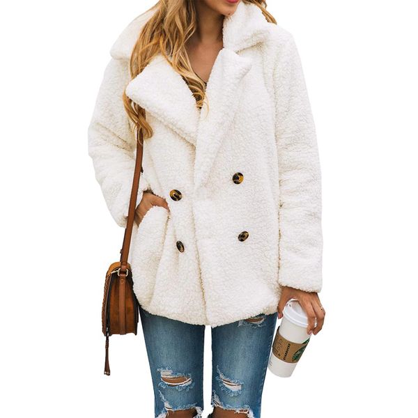 PRETTYGARDEN Women's Fashion Winter Coat Long Sleeve Lapel Zip Up Faux Shearling Shaggy Oversized Shacket Jacket (Style Two White,Large)