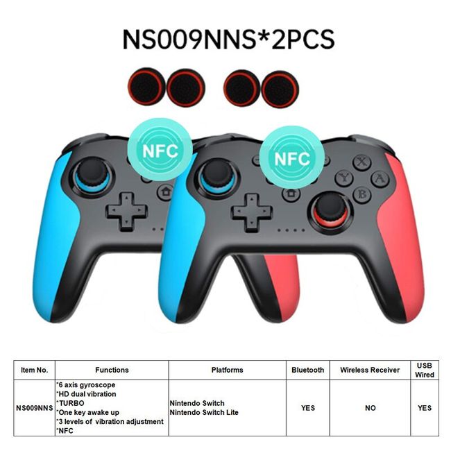 2PCS Bluetooth 2.4G Wireless Controller For Nintendo Switch Pro PC