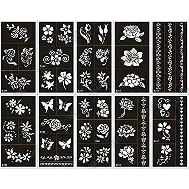 Xmasir 12 Large Sheets Henna Tattoo Stencil Kit