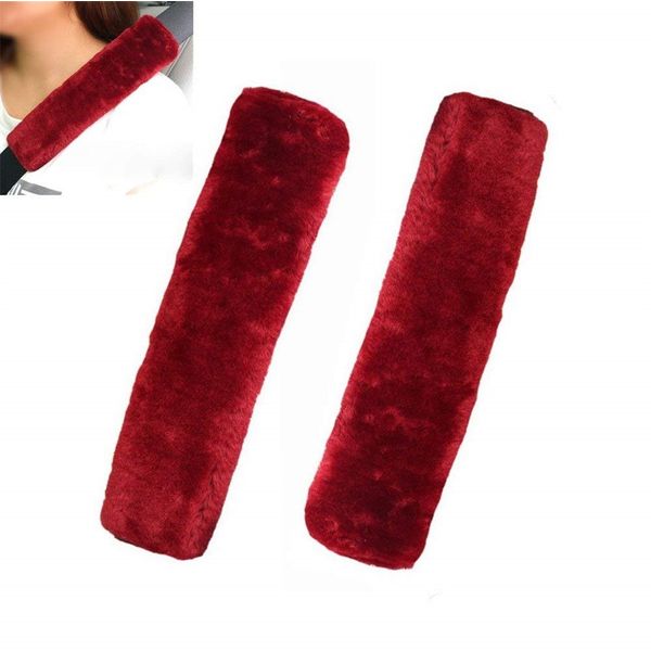 Soft Faux Sheepskin Seat Belt Shoulder Pad- 1 Pair Safety Seat Belt Strap Pad Cover- A Must Have for All Car Owners for a More Comfortable Driving(red）