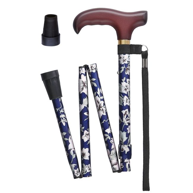 Hyacinth Home Floral Blue, Height 140 ~ 160 cm Basic Folding Cane Cane Small Cane (Replacement Rubber with) wb3906 