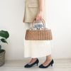 VOM NATURAL CRAFT Rattan Elegant Handle Drawstring Bag, Braun