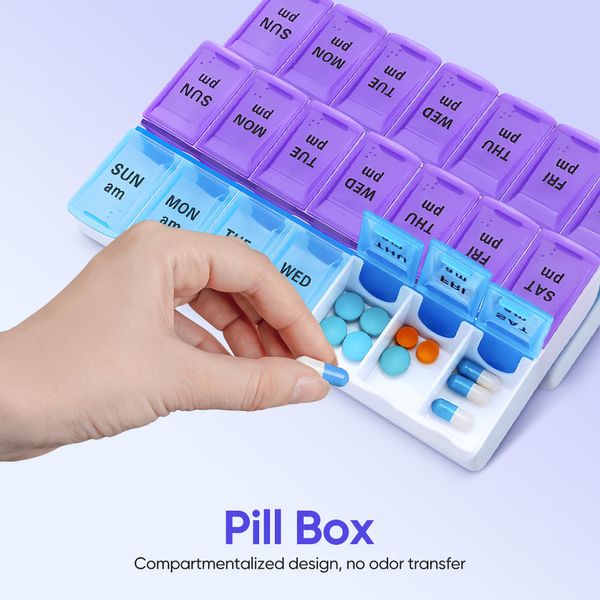 2x FDA Weekly Pill Box Organizer Grid 7 Day AM PM Medicine Case Braille Design