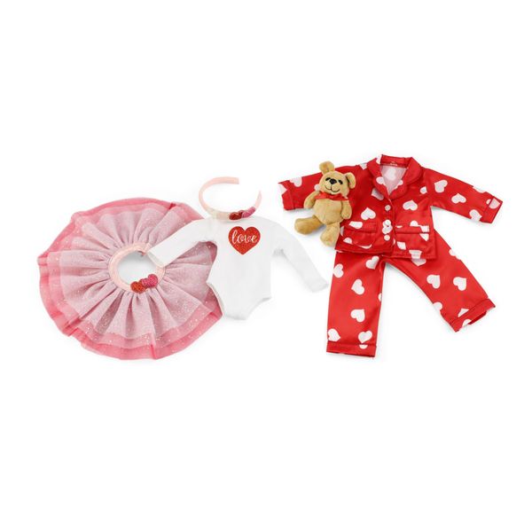 Emily Rose 14 Inch Doll Clothes | Love Doll Tutu 14" Doll Clothing and Accessories Outfit Bundled with 3-PC 14-in Doll Red Heart PJ Pajamas Set with Matching Eye Mask Accessory | Fits Most 14" Dolls