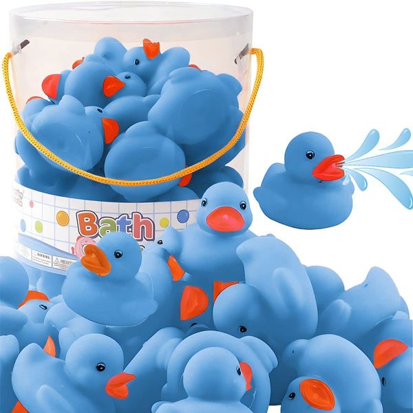 36 Pieces Classic Rubber Duck Bath Toys - No Holes Floating Duckies for Boys Baby Shower, Party Favors, Kids Gifts (Blue)