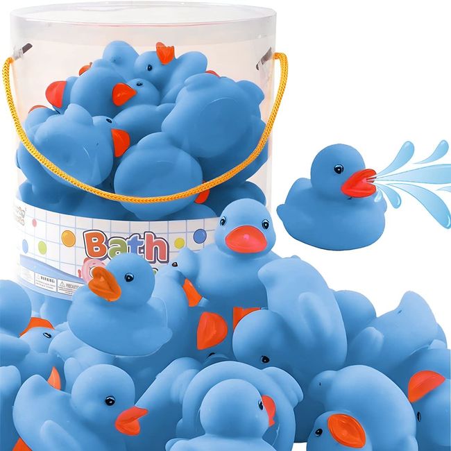 36 Pieces Classic Rubber Duck Bath Toys - No Holes Floating Duckies for Boys Baby Shower, Party Favors, Kids Gifts (Blue)