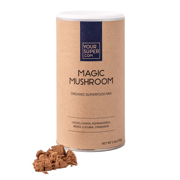 Your Super Magic Mushroom Superfood Powder - Brain Booster, Immune Support, Natural Energy - Organic Cacao, Chaga, Ashwagandha, Lucuma, Reishi Mushroom Powder - Plant Based, Gluten Free - 30 Servings