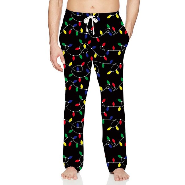 TUONROAD Mens Christmas Pyjama Jogger 3D Pattern Loose Lounge Sleepwear Leisure Pajama Pant (Christmas Lights, X-Large)