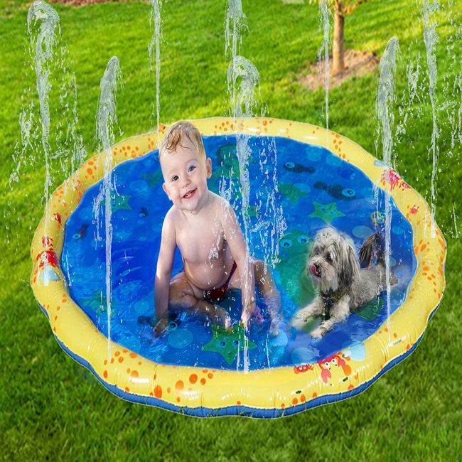 VeroMan Kids Pool Fountain Mat Parent-child Play Water Play Garden Shower Heat Protection Toddler 100cm (Yellow)