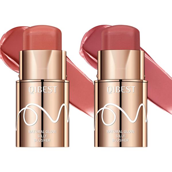 Joyeee 2 PCS Blush Stick, Cream Blusher Stick for Lip Cheek Eye, Waterproof Lightweight Soft Blush Stick, Multi-use Makeup, Moisturize and Blendable Blush for Nature Look, #7