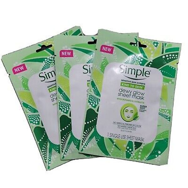 3X Simple Sensitive Skin Experts Kind To Skin Dewy Glow Sheet Masks w/ Extracts