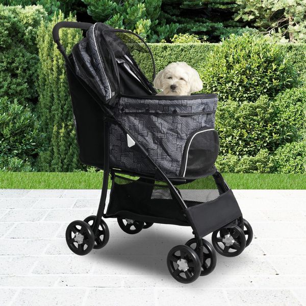 Folding Pet Dog Stroller 4 Wheeler Portable Travel Cat Carrier Jogger Pram Cage