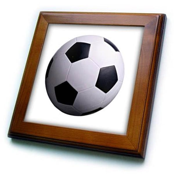 3dRose ft_3189_1 Soccer Ball Framed Tile, 8 by 8-Inch