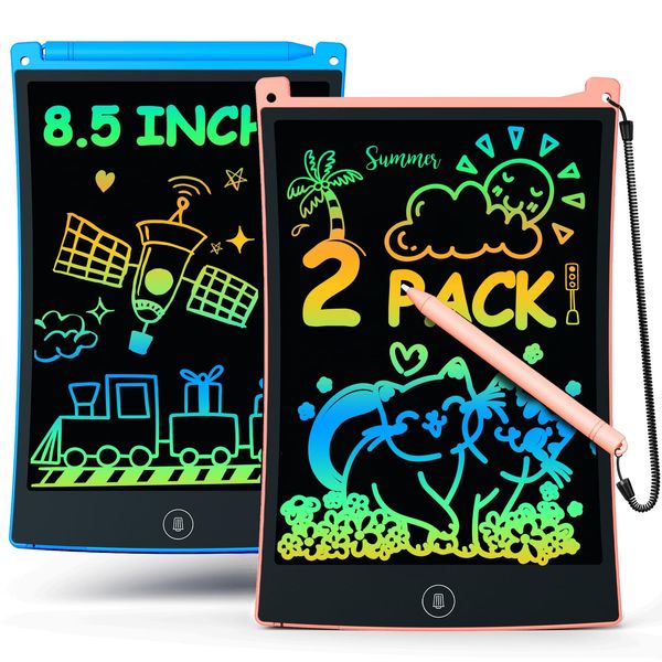 bravokids 2 Pack LCD Writing Tablet with Stylus, 8.5 inch Colorful Doodle Board Drawing Pad for Kids, Travel Games Activity Learning Toys, Birthday Gift for Age 3 4 5 6 7 8 Year Old Boys Girls