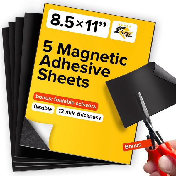 Ultra Thin Magnetic Sheets with Adhesive Backing - 5 PCs Each 8.5” x 11” - Flexible Magnet Sheets with Self Adhesive - Sticky Magnetic Paper for Photo and Picture Magnets - Craft Magnet Stickers