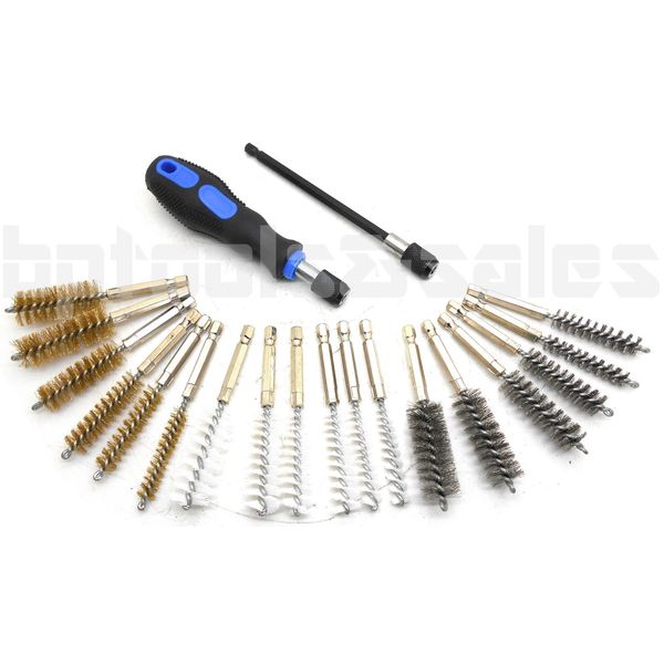 20pc Industrial Wire Brush Set Extra Long Reach Cleaning & Decarbon Brush Kit