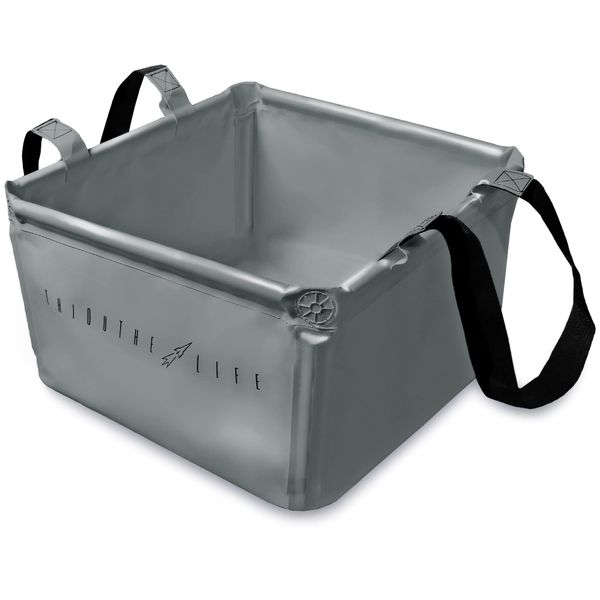 ShazaLife Folding Bucket, Camping Bucket, Jug, Field Rack, Small Items, Foldable, Single Handed, Compact, Square, Large Capacity, 3.5 gal (15 L), Outdoor Use, Fishing, Car Washing, Gray