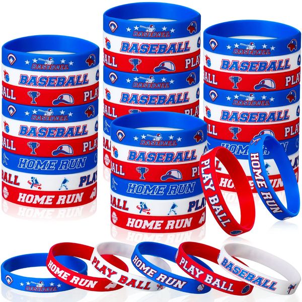 Capoda 36 Pieces Baseball Motivational Silicone Wristband, Baseball Party Decorations for Baseball Party Baseball Bracelets Jewelry Sports Gifts Supplies over 6 Years