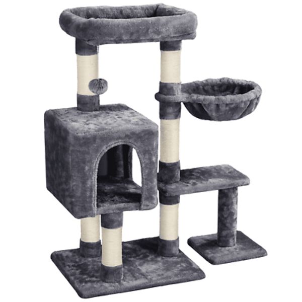 Easyfashion 4-Level Plush Cat Tree Cat Pet Scratching Stand with Condo Dark Gray