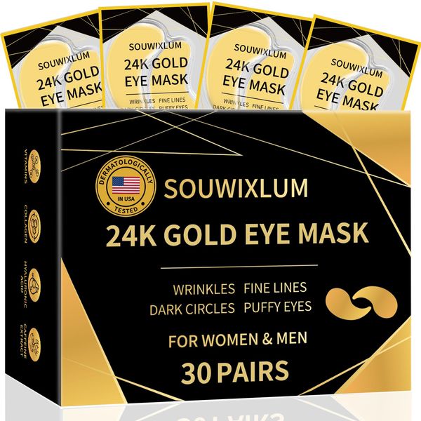 Under Eye Patches For Puffy Eyes 30Pairs, 24K Gold Eye Mask For Dark Circles and Puffiness, Under Eye Mask Patches Skincare, Eye Gel Pads, Eye Patches For Wrinkles, Puffy Eyes Bags Treatment Women Men