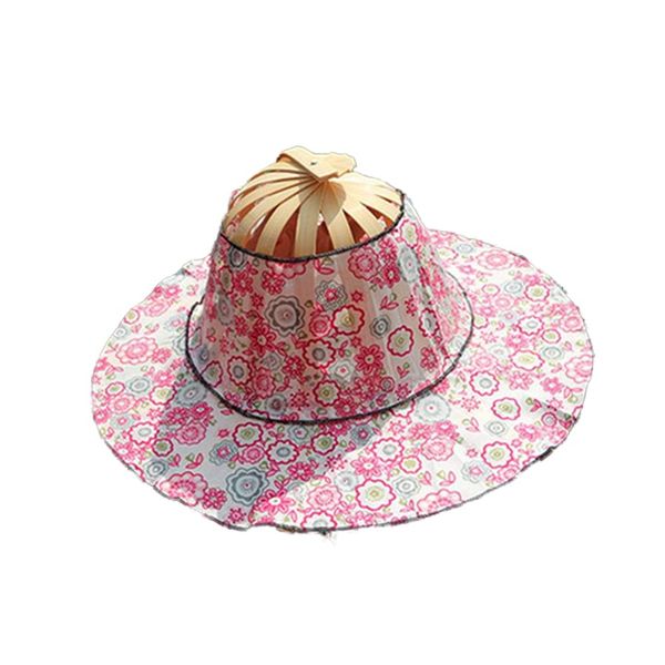 Egurs Women 2 in 1 Foldable Sun Hat Cap and Folding Handheld Fan Chinese Style Portable Floral Printed Handheld Fan and Summer Beach Cap yellow