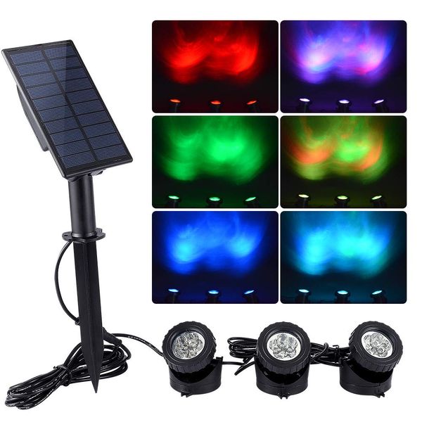 WisHomee Solar Pond Lights Outdoor, Submersible RGB LED Fountain Lights, Dusk to Dawn Landscape Spotlight for Garden, Patio, Tree, Lawn (Color Change+Stay on)