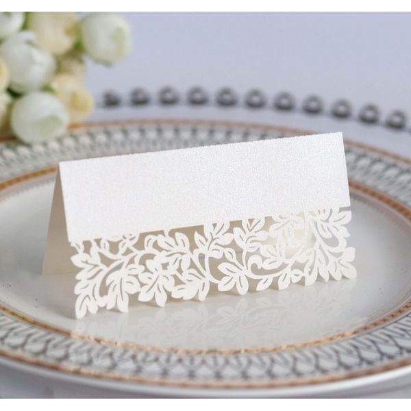 60 Pieces White Place Cards Name Table Cards Foldable Dinner Table Cards Hollow Seat Cards Greeting Cards Table Number Card Writable Printable for Wedding Easter Xmas Birthday Party Decoration