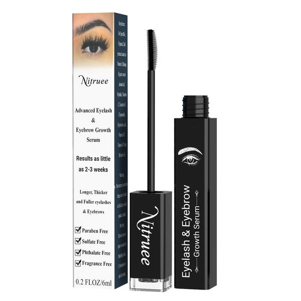 NITRUEE Eyelash Growth Serum - Lash Serum for Eyelash Growth - Eyelash and Eyebrow Growth Serum to Achieve Longer, Fuller Lashes and Brows- Enhance Natural Lashes with Powerful Eyelash Serum Formula