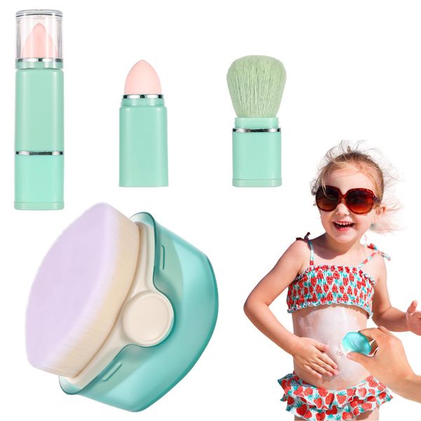 Sunscreen Applicator Brush with 2-in-1 Brush, Portable Tender Fiber Wool Mini Sunscreen Brush Body Makeup Brush for Kids