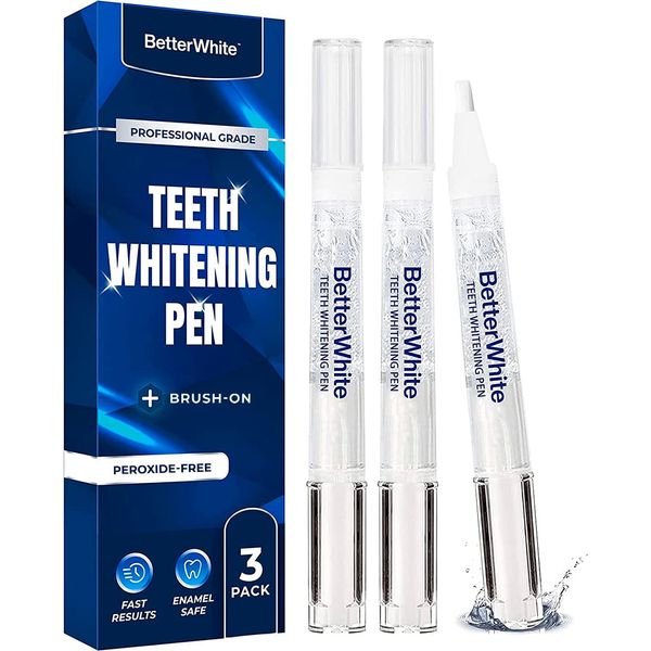 BetterWhite Teeth Whitening Pen (3 Pens) - 30+ Uses, Non-Sensitive - Removes Years of Stains - Safe for Enamel – 100% Natural Formula, Dentist Formulated, Non-Toxic, Easy to Use, Travel-Friendly