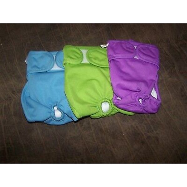 3 brand new Pet Magasin Re Usable/Washable Doggie Diapers, green, purple & blue