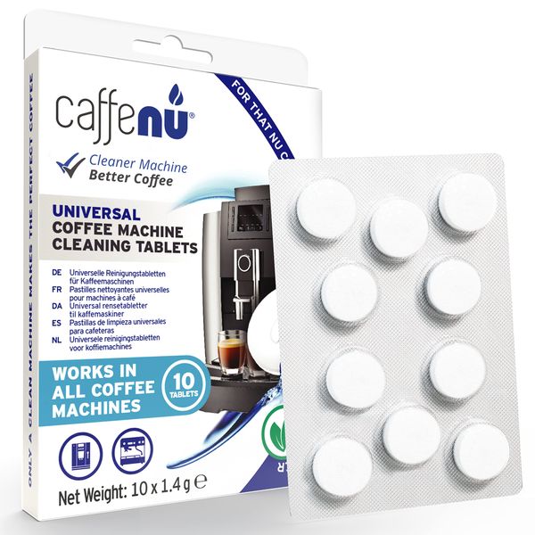 Caffenu | Coffee Machine Cleaner Tablets | 10 x 1.4g Tablets | Use every 100 cups | Auto, Filter & Espresso Machine Cleaning Tablets | used with Descaling